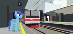 Size: 4032x1872 | Tagged: safe, artist:ponyrailartist, oc, oc:sierra nightingale, pegasus, pony, commuter train, indonesia, jakarta, jr205, kai commuter, platform, solo, sudirman, train