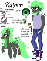 Size: 1150x1500 | Tagged: safe, artist:teonnakatztkgs, oc, oc only, oc:kalmin, bat pony, pony, equestria girls, g4, bat pony oc, bat wings, beard, clothes, duo, ear piercing, equestria girls-ified, facial hair, makeup, male, pants, piercing, raised hoof, reference sheet, simple background, white background, wings