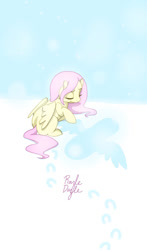 Size: 712x1213 | Tagged: safe, artist:razledazle, fluttershy, pegasus, pony, g4, eyes closed, female, mare, outdoors, signature, snow angel, solo, wings