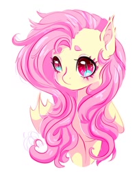 Size: 1399x1720 | Tagged: safe, artist:damayantiarts, fluttershy, bat pony, pony, g4, bat ponified, bat wings, bust, eyelashes, female, flutterbat, mare, race swap, red eyes, simple background, slit pupils, solo, white background, wings
