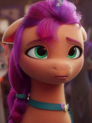 Size: 600x804 | Tagged: safe, screencap, sunny starscout, zipp storm, earth pony, pegasus, pony, g5, my little pony: a new generation, spoiler:my little pony: a new generation, cropped, disguise, fake horn, female, floppy ears, mare, offscreen character, sad, solo focus