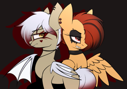 Size: 2149x1504 | Tagged: safe, alternate version, artist:luxsimx, oc, oc only, oc:machaera, bat pony, pegasus, pony, collar, goth, makeup, piercing