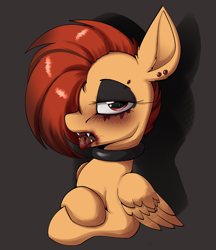 Size: 2028x2343 | Tagged: safe, artist:luxsimx, oc, oc only, pegasus, pony, alternate hairstyle, blood, collar, fangs, goth, high res, makeup, open mouth, tongue out, wings