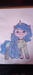 Size: 1800x4000 | Tagged: safe, artist:clevercloud2022pl, izzy moonbow, pony, unicorn, g5, my little pony: a new generation, army, blue hair, boots, bracelet, clothes, drawing, fanart, female, flag, happy, hooves, horn, jewelry, medic, paper, poland, polish, rank, shoes, soldier, traditional art, uniform