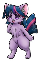Size: 720x1124 | Tagged: safe, artist:namaenonaipony, twilight sparkle, cat, g4, bipedal, catified, cheek fluff, chest fluff, colored ear fluff, ear fluff, female, full body, simple background, solo, species swap, twilight cat, white background