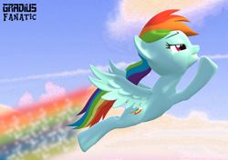 Size: 2720x1920 | Tagged: safe, artist:gradiusfanatic, rainbow dash, pegasus, pony, g4, 3d, female, flying, rainbow trail, solo, source filmmaker