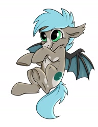Size: 1400x1825 | Tagged: safe, artist:rutkotka, oc, oc only, bat pony, pony, chest fluff, commission, floppy ears, happy, simple background, smiling, solo, spread wings, underhoof, white background, wings, ych result
