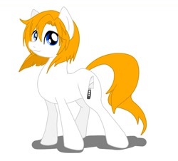 Size: 1030x931 | Tagged: safe, artist:namaenonaipony, earth pony, pony, anime, blue eyes, full body, higurashi no naku koro ni, hooves, knife, orange mane, orange tail, ponified, rena ryuugu, shadow, simple background, solo, standing, tail, white background