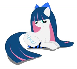 Size: 1200x1080 | Tagged: safe, artist:namaenonaipony, angel, angel pony, earth pony, pony, anarchy stocking, anime, clothes, panty and stocking with garterbelt, ponified, simple background, socks, solo, stockings, striped socks, thigh highs, white background