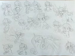 Size: 1452x1080 | Tagged: safe, artist:namaenonaipony, princess cadance, princess flurry heart, alicorn, fish, pony, g4, cute, flurrybetes, flying, japanese, sketch, tongue out, traditional art