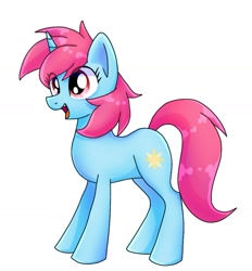 Size: 1009x1089 | Tagged: safe, artist:namaenonaipony, oc, oc only, pony, unicorn, eye clipping through hair, full body, hooves, horn, open mouth, open smile, simple background, smiling, solo, standing, tail, unicorn oc, white background