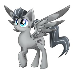Size: 1106x1010 | Tagged: safe, artist:namaenonaipony, oc, oc only, pegasus, pony, blue eyes, full body, hooves, pegasus oc, raised hoof, shading, simple background, solo, spread wings, standing, tail, white background, wings