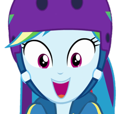 Size: 783x720 | Tagged: safe, edit, edited screencap, screencap, rainbow dash, equestria girls, equestria girls series, g4, sic skateboard, spoiler:eqg series (season 2), background removed, cute, dashabetes, female, helmet, looking at you, not a vector, open mouth, open smile, rainbow dash is best facemaker, simple background, smiling, smiling at you, solo, staring into your soul, transparent background