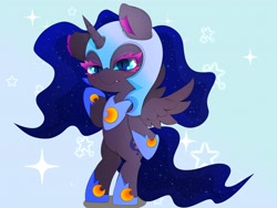 Size: 4096x3072 | Tagged: safe, artist:zokkili, nightmare moon, alicorn, pony, g4, female, filly, foal, gradient background, nightmare woon, solo, sparkles, younger