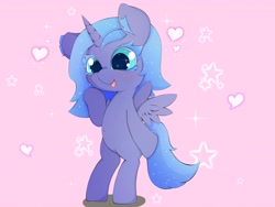 Size: 4096x3072 | Tagged: safe, artist:zokkili, princess luna, alicorn, pony, g4, bipedal, colored eyelashes, female, filly, foal, full body, heart, solo, sparkles, sparkly eyes, stars, wingding eyes, woona, younger