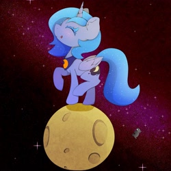 Size: 4095x4095 | Tagged: safe, artist:zokkili, princess luna, alicorn, pony, g4, female, filly, foal, moon, solo, woona, younger