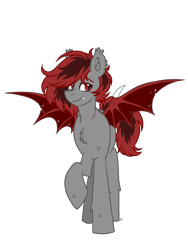 Size: 3456x4608 | Tagged: safe, artist:dreamy990, oc, oc only, oc:blood moon, bat pony, pony, bat pony oc, bat wings, chest fluff, ear fluff, ear tufts, fangs, front view, full body, high res, hooves, male, raised hoof, signature, simple background, solo, spread wings, stallion, standing, transparent background, two toned mane, wings