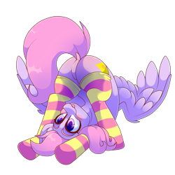 Size: 2000x2000 | Tagged: safe, artist:star-theft, oc, oc only, pegasus, pony, :p, butt, clothes, dock, featureless crotch, female, high res, mare, pegasus oc, plot, shading, simple background, socks, solo, striped socks, tail, tongue out, transparent background, wings