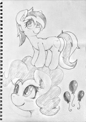 Size: 726x1024 | Tagged: safe, artist:zokkili, pinkie pie, earth pony, pony, g4, cutie mark, duo, notepad, sketch, traditional art