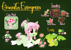 Size: 3877x2722 | Tagged: safe, artist:lovinglypromise, oc, oc only, oc:amanita evergreen, earth pony, pony, female, flower, gradient background, high res, mare, mushroom, offspring, parent:fluttershy, parent:oc:artemisia, parents:canon x oc, solo