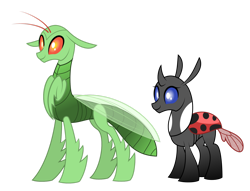Size: 1600x1220 | Tagged: safe, artist:aleximusprime, oc, oc:tarsus, oc:tibia, bug pony, changedling, changeling, insect, ladybug, ladybug changeling, mantis, flurry heart's story, abdomen, antennae, changeling oc, insect wings, insectoid, multiple limbs, simple background, transparent background, wings