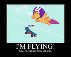 Size: 2998x2398 | Tagged: safe, artist:crossoverprincess, edit, edited screencap, screencap, scootaloo, pegasus, pony, g4, eyes closed, female, filly, foal, helmet, high res, motivational poster, scooter, toy story