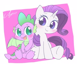 Size: 2048x1739 | Tagged: safe, artist:leo19969525, rarity, spike, dragon, pony, unicorn, age difference, blushing, cute, female, male, mare, raribetes, shipping, simple background, sitting, sparity, spikabetes, straight, winged spike, wings