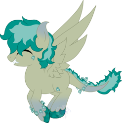 Size: 1280x1296 | Tagged: safe, artist:pure-blue-heart, oc, oc:larimar, original species, closed species, crysvalonia, eyes closed, gemstone pony, happy, jumping, male, simple background, solo, stallion, transparent background, wings