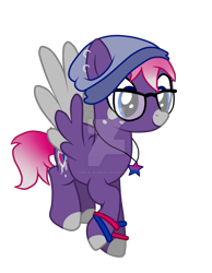 Size: 1024x1320 | Tagged: safe, artist:pure-blue-heart, oc, oc:pure heart, pegasus, pony, beanie, bracelet, deviantart watermark, ear piercing, earring, female, glasses, hat, jewelry, mare, necklace, obtrusive watermark, piercing, simple background, solo, transparent background, watermark