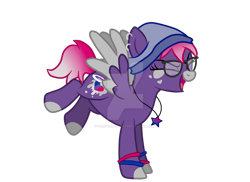 Size: 1024x745 | Tagged: safe, artist:pure-blue-heart, oc, oc:pure heart, pegasus, pony, beanie, bracelet, deviantart watermark, ear piercing, earring, female, glasses, hat, jewelry, mare, necklace, obtrusive watermark, piercing, simple background, solo, transparent background, watermark