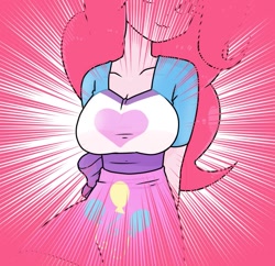 Size: 667x646 | Tagged: safe, alternate version, artist:batipin, part of a set, pinkie pie, equestria girls, g4, beautiful hair, boobshot, breasts, busty pinkie pie, cleavage, clothes, female, hair, shirt, simple background, skirt, solo, stupid sexy pinkie, teenager, vest, zoomed in