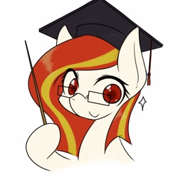 Size: 3000x3000 | Tagged: safe, artist:zemlya, oc, oc only, oc:poniko, earth pony, pony, bust, glasses, graduation cap, hat, high res, simple background, solo, white background