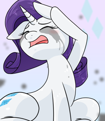 Size: 640x740 | Tagged: safe, artist:batipin, rarity, pony, unicorn, g4, crying, drama queen, eyes closed, eyeshadow, female, horn, makeup, mare, marshmelodrama, mascara, mascarity, open mouth, rarity being rarity, running makeup, solo