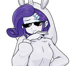 Size: 683x609 | Tagged: safe, artist:batipin, rarity, equestria girls, g4, clothes, costume, deal with it, female, hoodie, kigurumi, solo, sunglasses, swag glasses