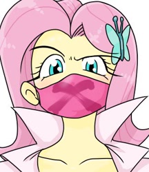Size: 320x370 | Tagged: safe, artist:batipin, fluttershy, equestria girls, g4, bust, face mask, female, looking at you, mask, raised eyebrow, simple background, solo, white background