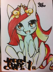 Size: 956x1280 | Tagged: safe, artist:nabebuta, oc, oc only, oc:poniko, alicorn, pony, female, filly, foal, japan ponycon, japanese, solo, traditional art