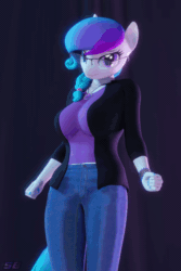 Size: 1280x1920 | Tagged: safe, alternate character, alternate version, artist:shadowboltsfm, oc, oc:aurora starling, anthro, plantigrade anthro, 3d, 60 fps, absurd file size, adorasexy, animated, ass, blender, boots, bracelet, breasts, butt, butt shake, clothes, cute, dancing, feet, female, glasses, heterochromia, high heel boots, high heels, implied tail hole, jacket, jeans, jewelry, looking at you, music, nail polish, not sfm, pants, sexy, shoes, smiling, solo, sound, tail, webm
