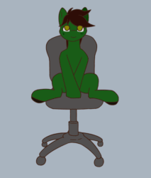 Size: 954x1120 | Tagged: safe, artist:falses, oc, oc only, oc:howi, earth pony, pony, animated, chair, commission, cute, earth pony oc, gif, heart, i have done nothing productive all day, long tail, loop, office chair, simple background, smiling, solo, spinning, tail, ych result, you spin me right round
