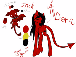 Size: 2816x2130 | Tagged: safe, artist:maneblue, oc, oc only, devil, pony, duo, high res, reference sheet, smiling