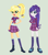 Size: 640x734 | Tagged: safe, artist:yulianapie26, applejack, rarity, equestria girls, g4, alternate hairstyle, base used, clothes, clothes swap, crystal prep academy uniform, duo, female, freckles, hand on hip, school uniform, simple background, smiling, socks