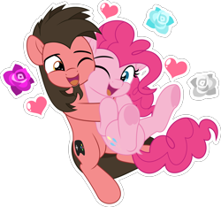 Size: 5340x5000 | Tagged: safe, artist:jhayarr23, part of a set, pinkie pie, oc, oc:ace play, earth pony, pony, g4, absurd resolution, canon x oc, commission, cute, dock, facial hair, female, flower, goatee, hearts and hooves day, holiday, looking at each other, looking at someone, male, mare, one eye closed, open mouth, open smile, pinkieplay, rose, shipping, simple background, smiling, snuggling, stallion, straight, tail, transparent background, underhoof, valentine's day, vector, ych result