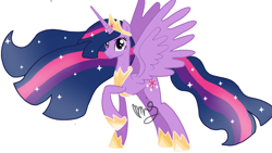 Size: 1280x720 | Tagged: safe, artist:sallyso, twilight sparkle, alicorn, pony, g4, the last problem, ethereal mane, female, hoof shoes, jewelry, long mane, long tail, mare, older, older twilight, older twilight sparkle (alicorn), peytral, princess twilight 2.0, raised hoof, signature, simple background, slender, starry mane, tail, thin, tiara, twilight sparkle (alicorn), white background