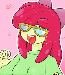Size: 640x740 | Tagged: safe, artist:batipin, apple bloom, equestria girls, g4, female, glasses, multiple variants, open mouth, simple background, solo, swirly eyes