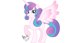 Size: 1280x720 | Tagged: safe, artist:sallyso, princess flurry heart, alicorn, pony, g4, eyelashes, female, mare, older, older flurry heart, raised hoof, signature, simple background, smiling, solo, white background