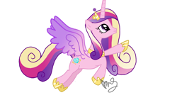 Size: 1280x720 | Tagged: safe, artist:sallyso, princess cadance, alicorn, pony, g4, female, hoof shoes, jewelry, mare, raised hoof, signature, simple background, solo, tiara, white background