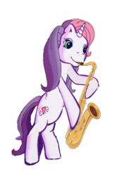 Size: 585x769 | Tagged: safe, artist:leonardo51105, sweetie belle (g3), pony, unicorn, g3, bipedal, hoof hold, musical instrument, saxophone, simple background, transparent background