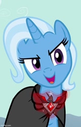 Size: 462x720 | Tagged: safe, screencap, trixie, pony, unicorn, g4, magic duel, season 3, alicorn amulet, cropped, evil trixie, female, glowing, horn, imgflip, mare, open mouth, open smile, smiling, solo