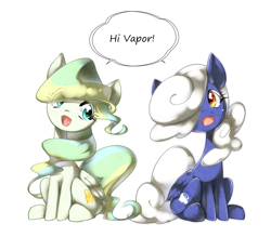 Size: 800x700 | Tagged: safe, artist:nabebuta, vapor trail, oc, oc:vapor trail, pegasus, pony, g4, looking at each other, looking at someone, pegasus oc, simple background, speech bubble, white background