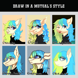 Size: 2048x2048 | Tagged: safe, artist:neonbugzz, oc, oc:aqua celeste, earth pony, pony, drawing in mutuals style, high res, solo, style challenge