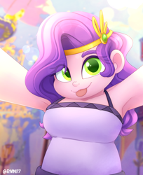 Size: 2200x2700 | Tagged: safe, artist:rivin177, pipp petals, human, equestria girls, g4, g5, my little pony: a new generation, :p, adorapipp, breasts, busty pipp petals, chubby, clothes, cute, dress, equestria girls-ified, female, g5 to equestria girls, g5 to g4, generation leap, headband, high res, pipp is chubby, pipp is short, selfie, shortstack, solo, tongue out, zephyr heights